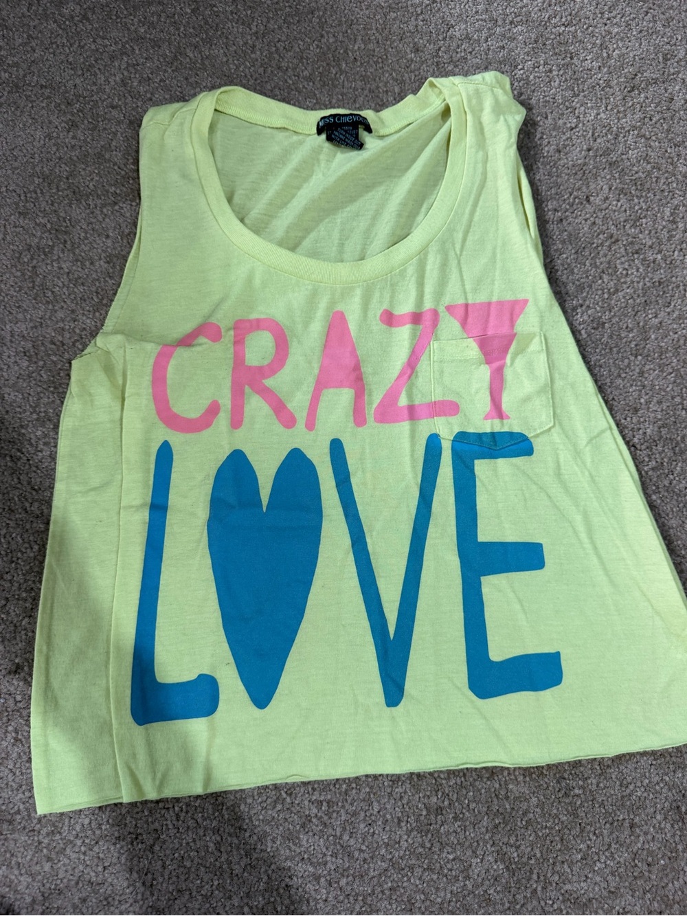 Miss Chievous Yellow Graphic Tank with Pink & Blue Print